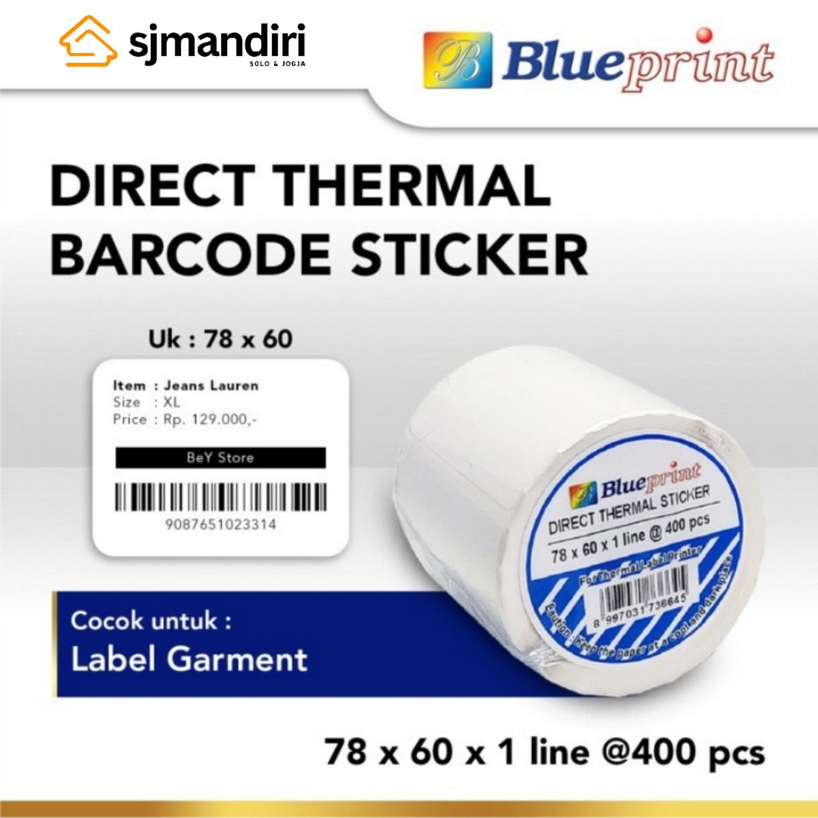 DTS Thermal Sticker Label 78 x 60mm Blueprint Label Barcode Roll