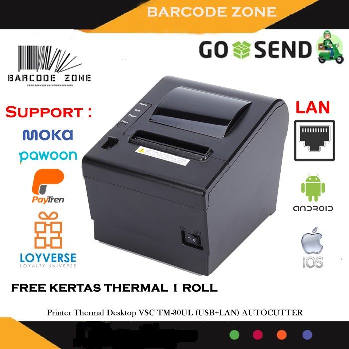 PRINTER THERMAL VSC POS TM-80UL 80MM AUTOCUTTER INTERFACE USB + LAN HIGH SPEED 250MM/S